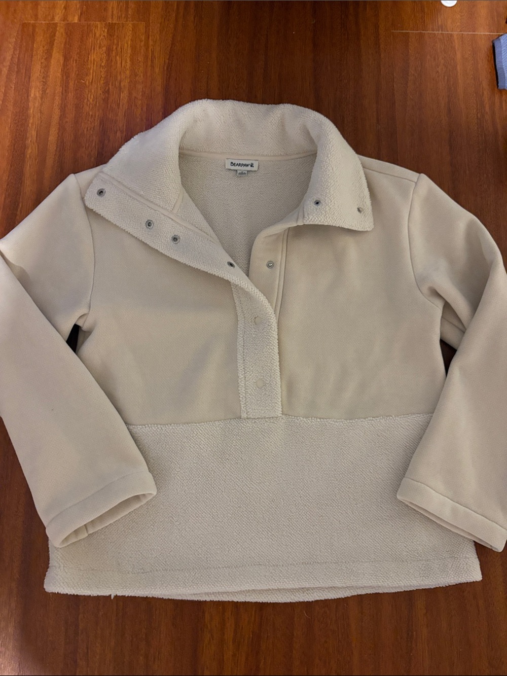 BearPaw women’s Cream Snap-Front Sherpa Pullover